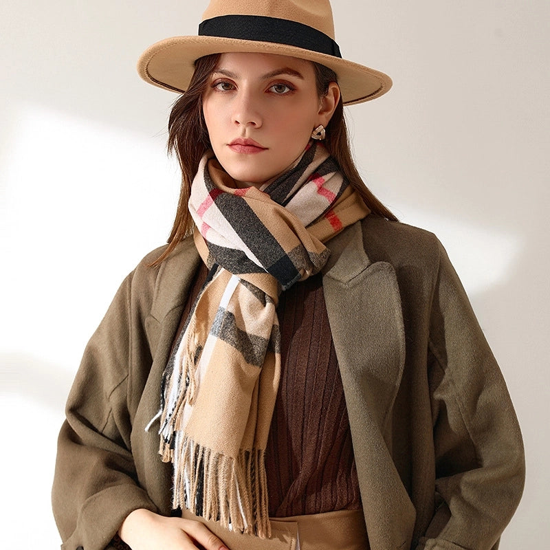 Women's Minimalist Classic Style Plaid Imitation Cashmere Scarf