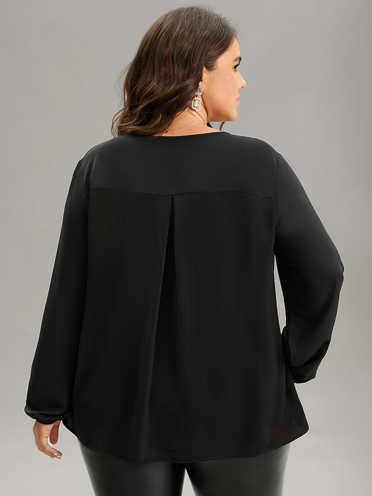 Sequin Tassel Trim Patchwork Lantern Sleeve Blouse