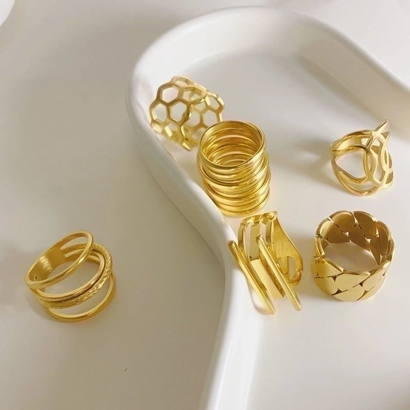 Retro Geometric 304 Stainless Steel 14K Gold Plated Irregular Stainless Steel Rings