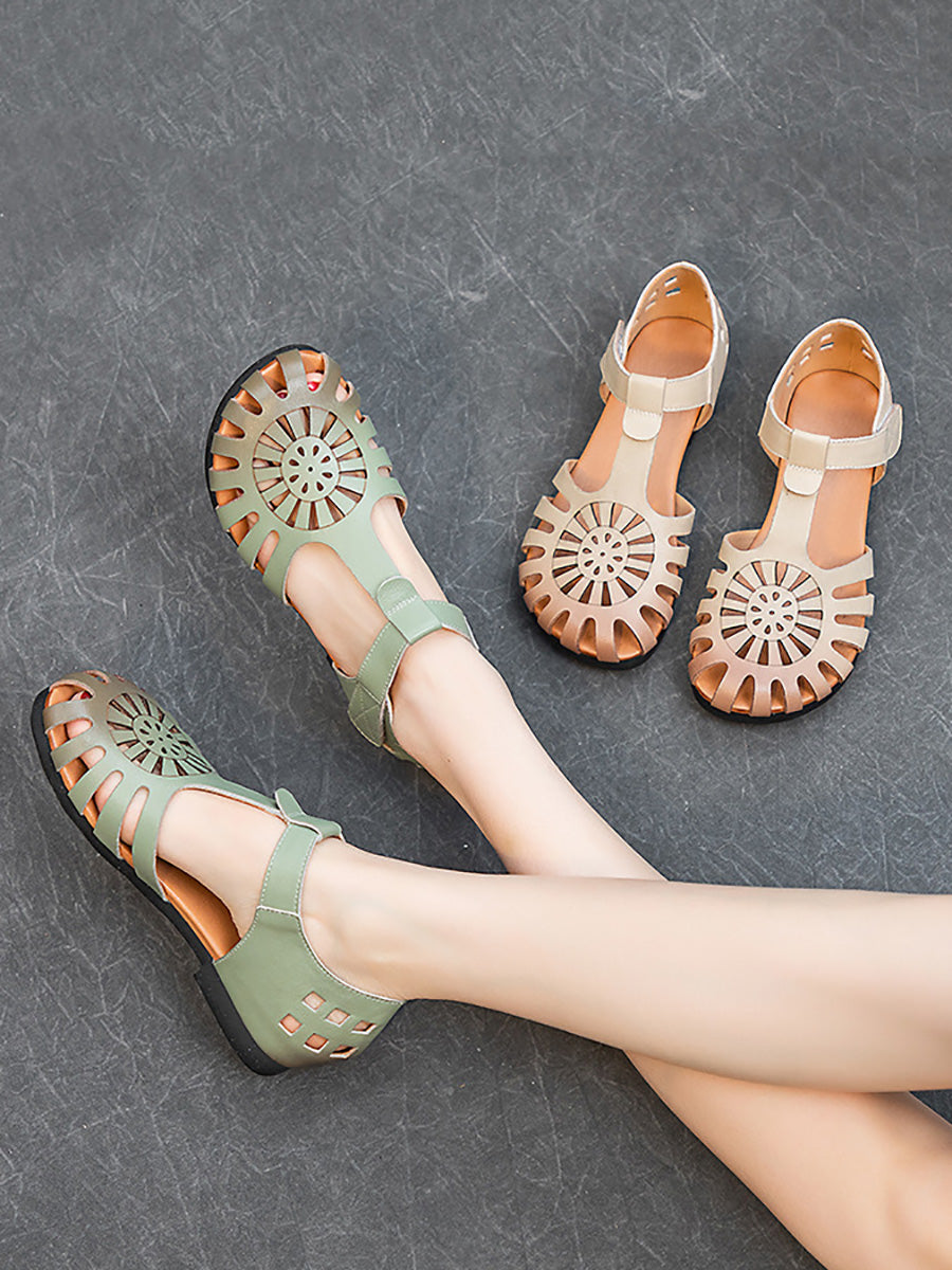 Women Summer Casual Genuine Leather Hollow Out Sandals