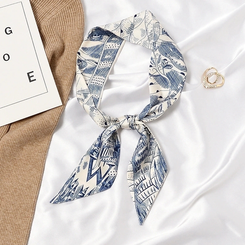 Women's Sweet Color Block Satin Printing Silk Scarf