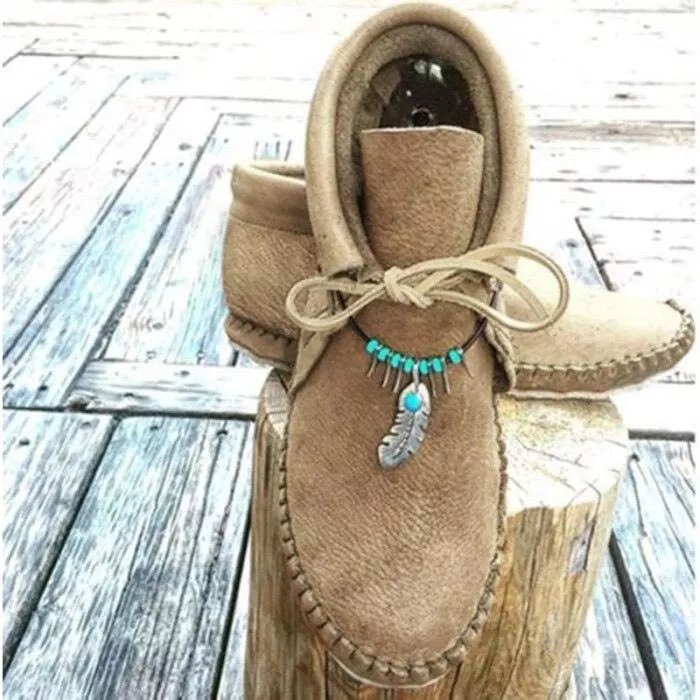 WOMEN COWHIDE LEATHER FLAT HEEL BOOTS