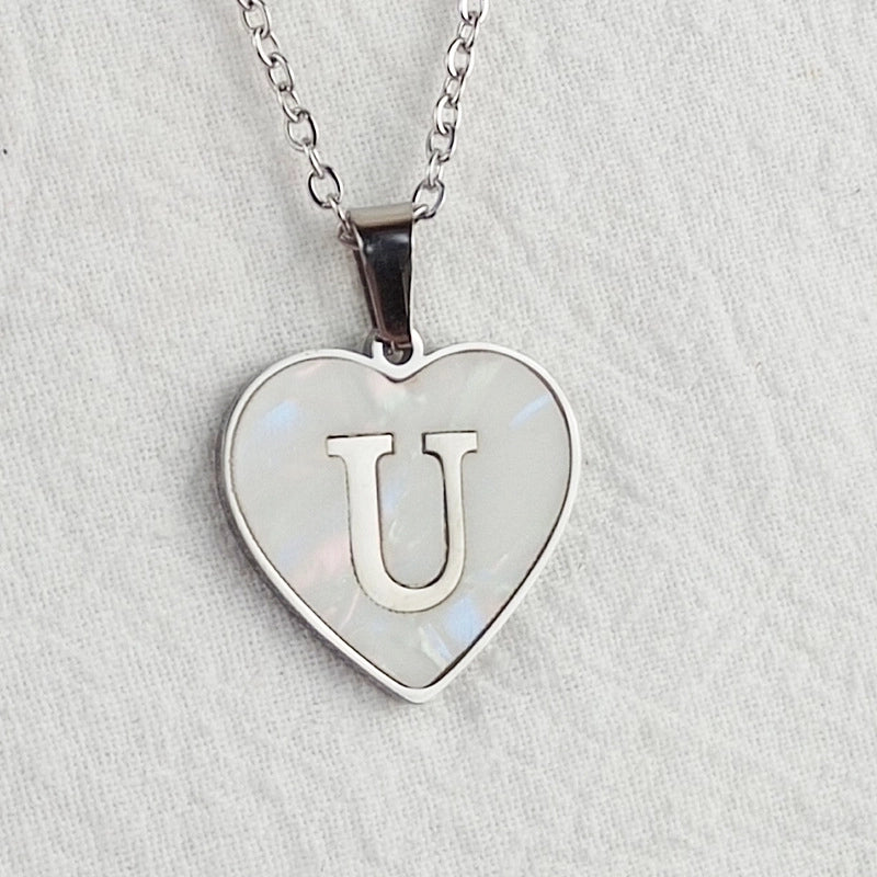 Cute Sweet Letter Titanium Steel Plating Inlay Shell Pendant Necklace