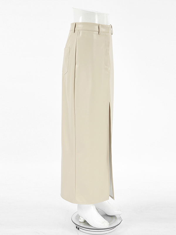 Bodycon High Waisted Pockets Solid Color Split-Front Split-Joint Velvet Skirts Bottoms
