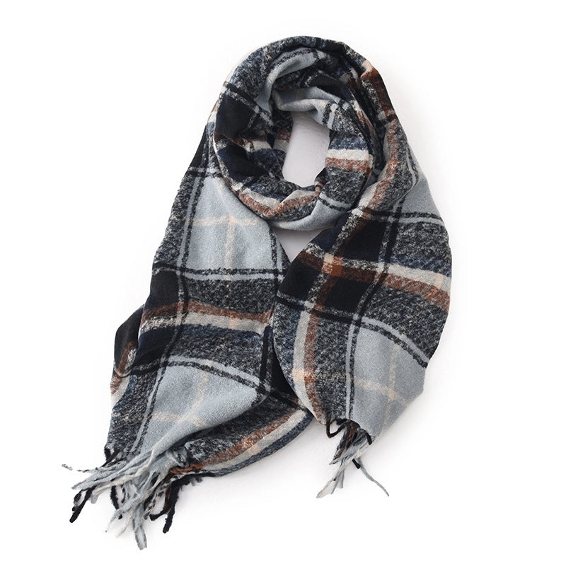 Women's Basic Plaid Polyester Tassel Scarf