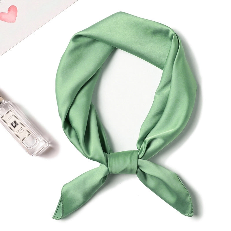 Simple Solid Color Scarf Women's Silk Small Square 70cm Basic Matching Shirt Professional Scarf Tie Hair