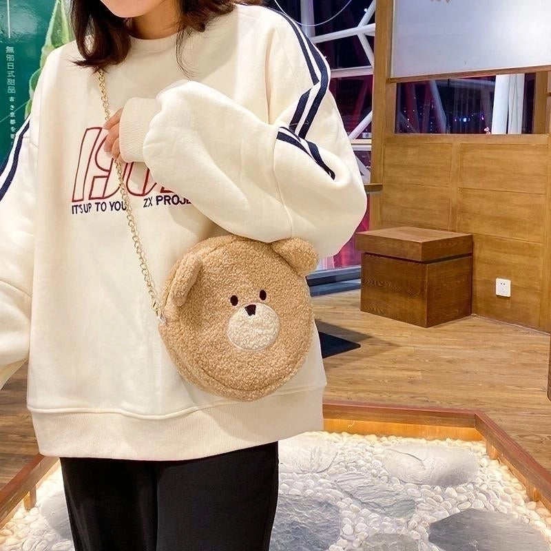 New Fashion Cute Cartoon Plush Bear Shoulder Bag Creative Funny Funny Cute Bear Head Soft Sister Mobile Phone Bag
