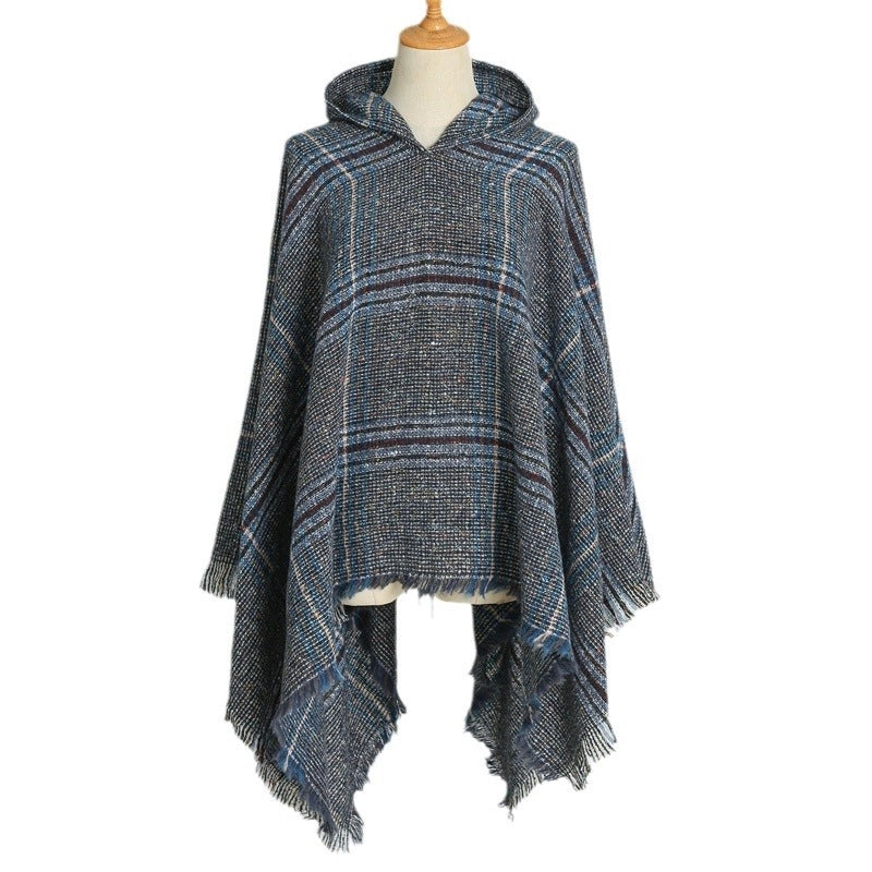 Hooded Cape Plaid Scarf Cashmere Winter Outerwear Warm Shawl New Poncho Best Seller In Europe And America Cloak