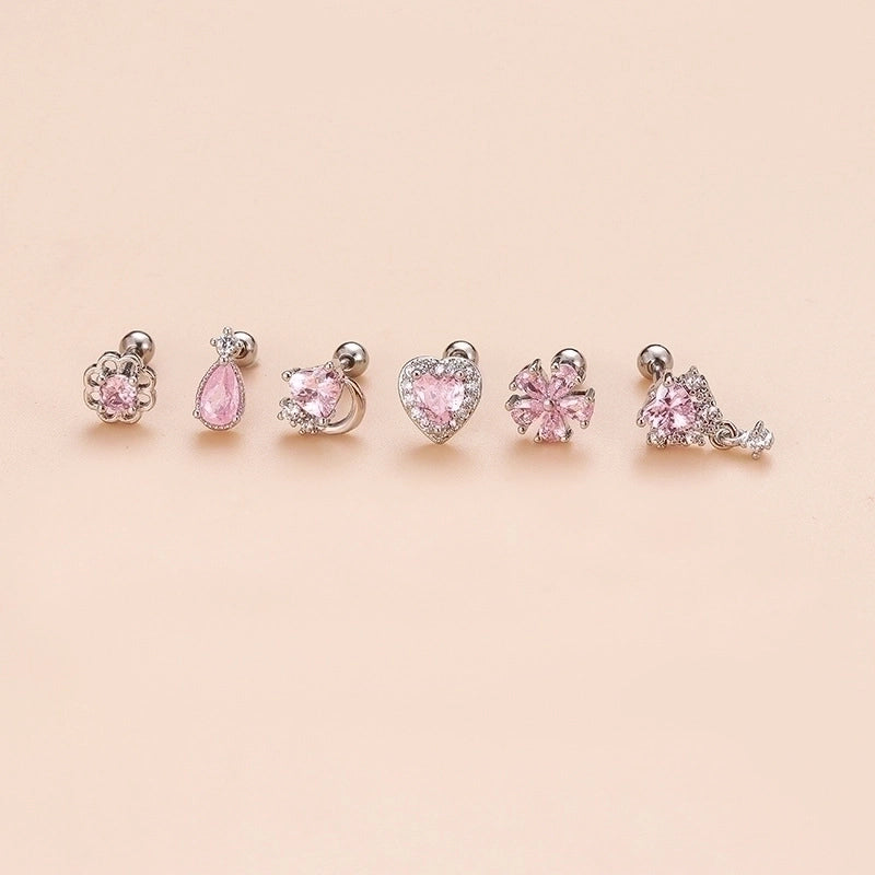 1 Piece Ear Cartilage Rings & Studs Sweet Heart Shape Flower 316L Stainless Steel  Copper Plating Zircon