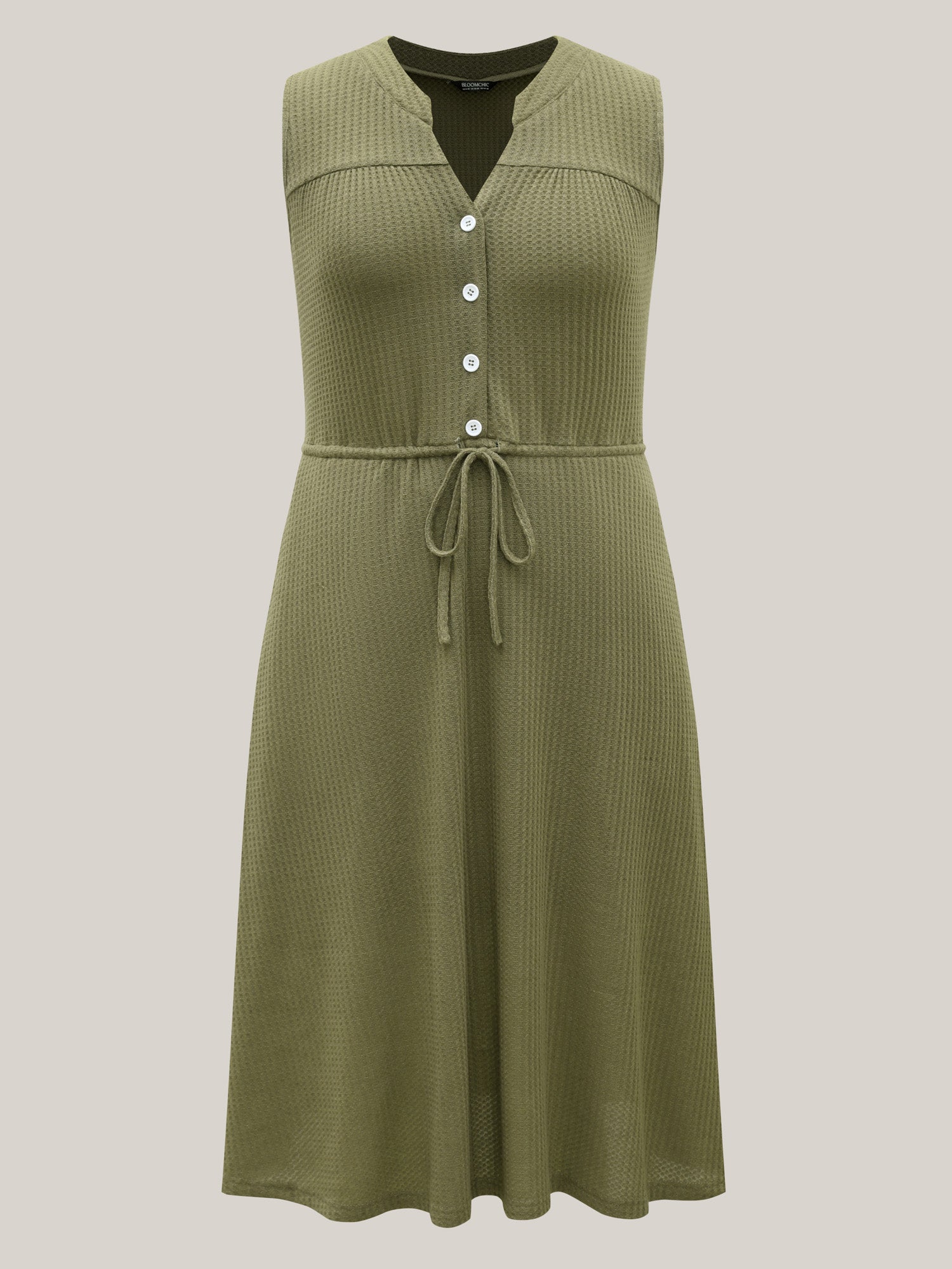 Stretchy Textured Waist-Tie Midi Dress