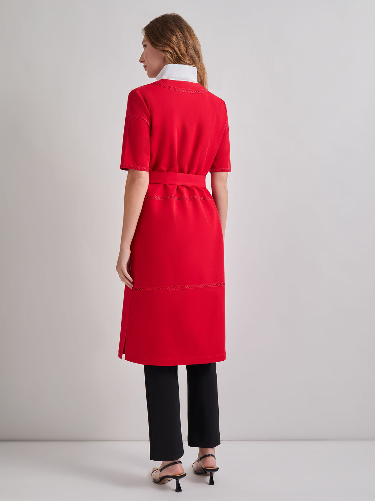Short Sleeve Belted Stretch Crepe Duster