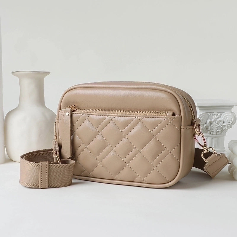 Women's Medium Pu Leather Solid Color Lingge Basic Classic Style Square Zipper Shoulder Bag Crossbody Bag Square Bag