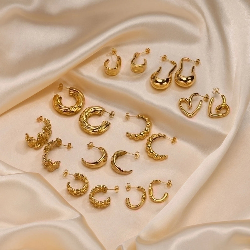1 Pair IG Style Vintage Style C Shape Solid Color Plating 201 Stainless Steel Ear Studs