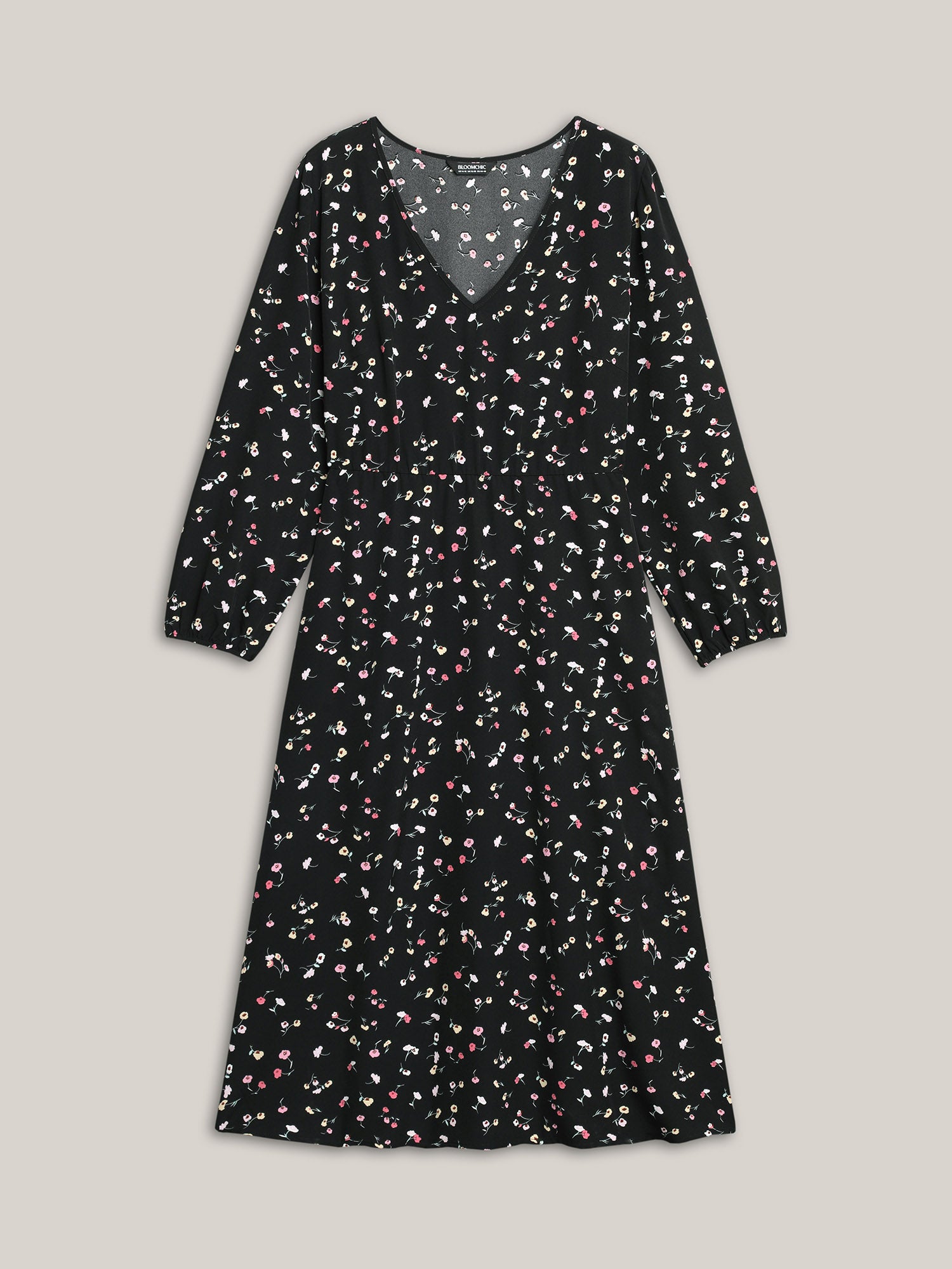 Floral Print V-Neck Waist-Defined Midi Dress