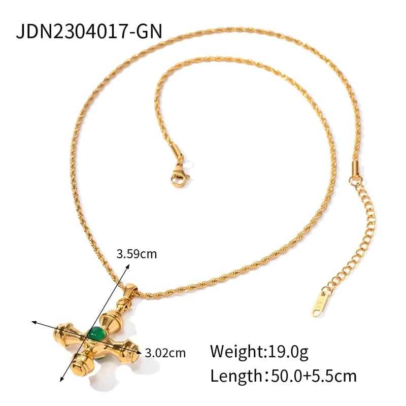 Minimalist Classic Style Cross 304 Stainless Steel Natural Stone Rhinestones Zircon 18K Gold Plated Pendant Necklace