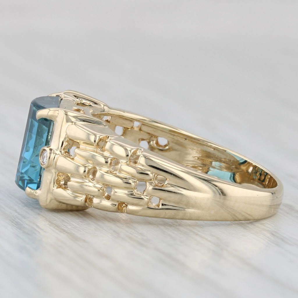 Blue Topaz Diamond Ring 14k Yellow Gold Size 7
