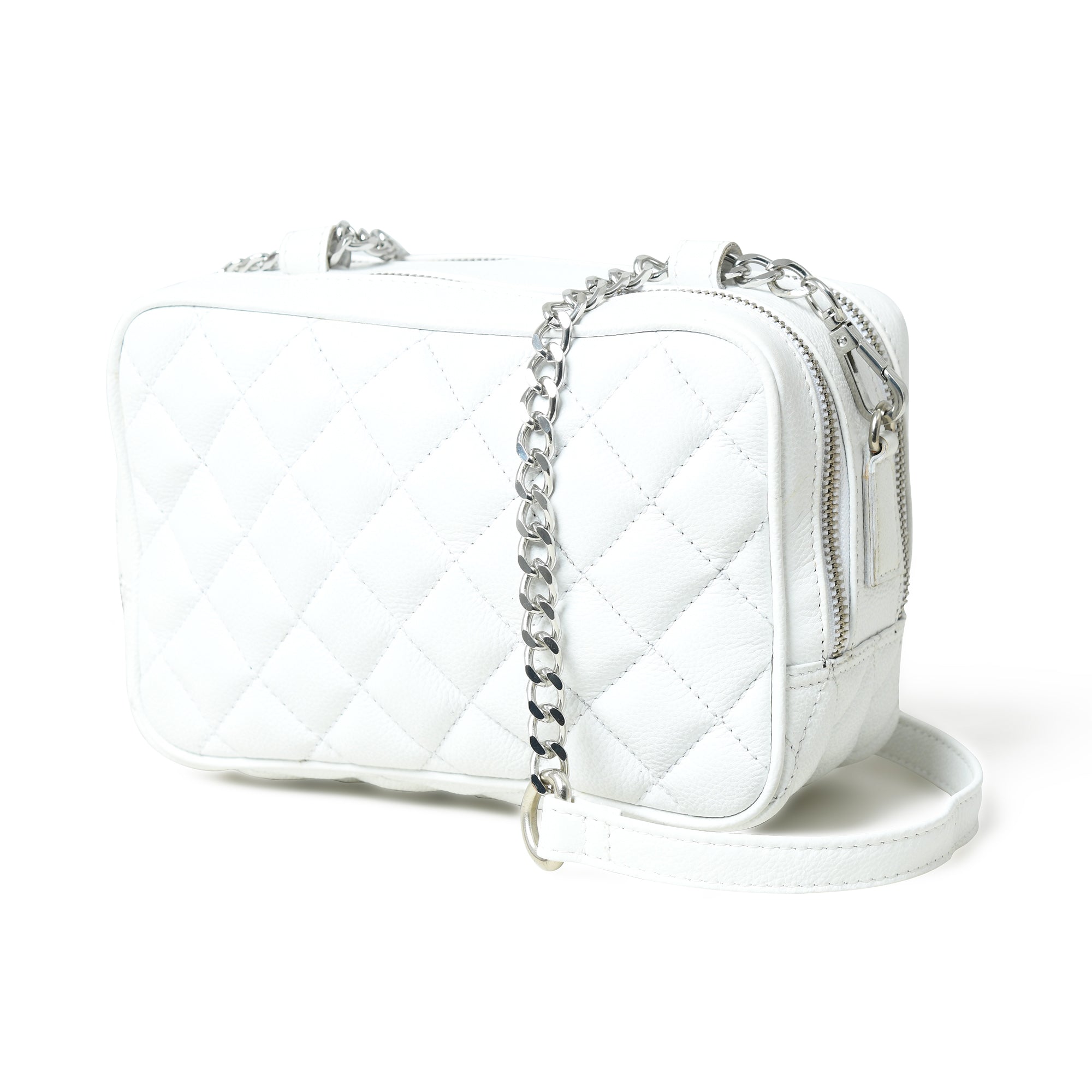 Stylish Mini Quilted Crossbody Bag. White