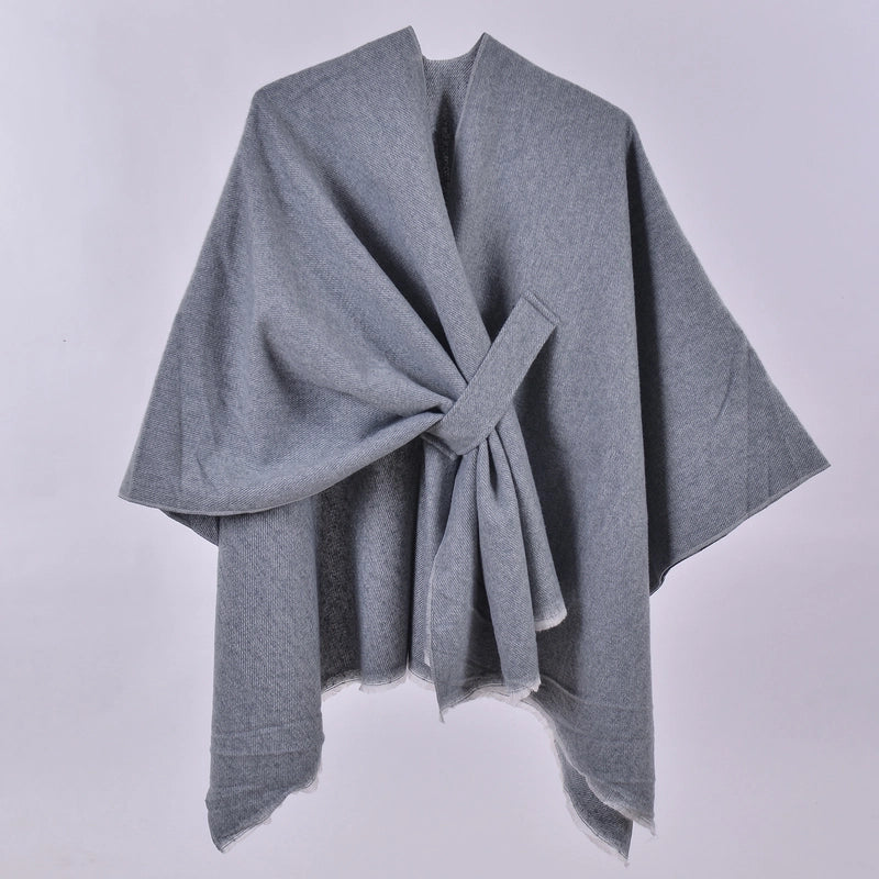 New Women's Autumn And Winter Warm Cloak Simple Double-sided Solid Color Split Cashmere Outerwear Shawl