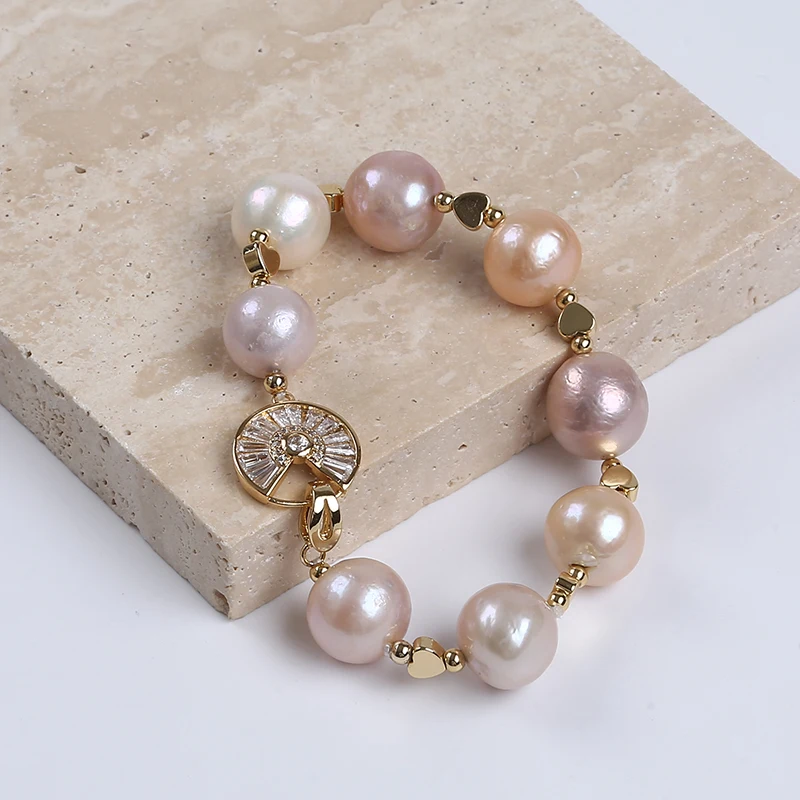 Hot Sale Natural 12-13mm Round Edison Freshwater Pearl Beads Bracelet For Women