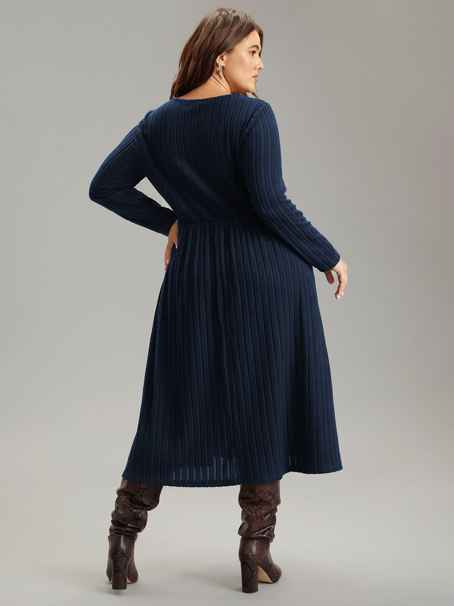 Rib Knit Plain Notched Pocket Dress