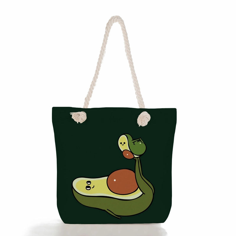 Women's Medium Linen Fruit Cute Classic Style Square Zipper Tote Bag Beach Bag