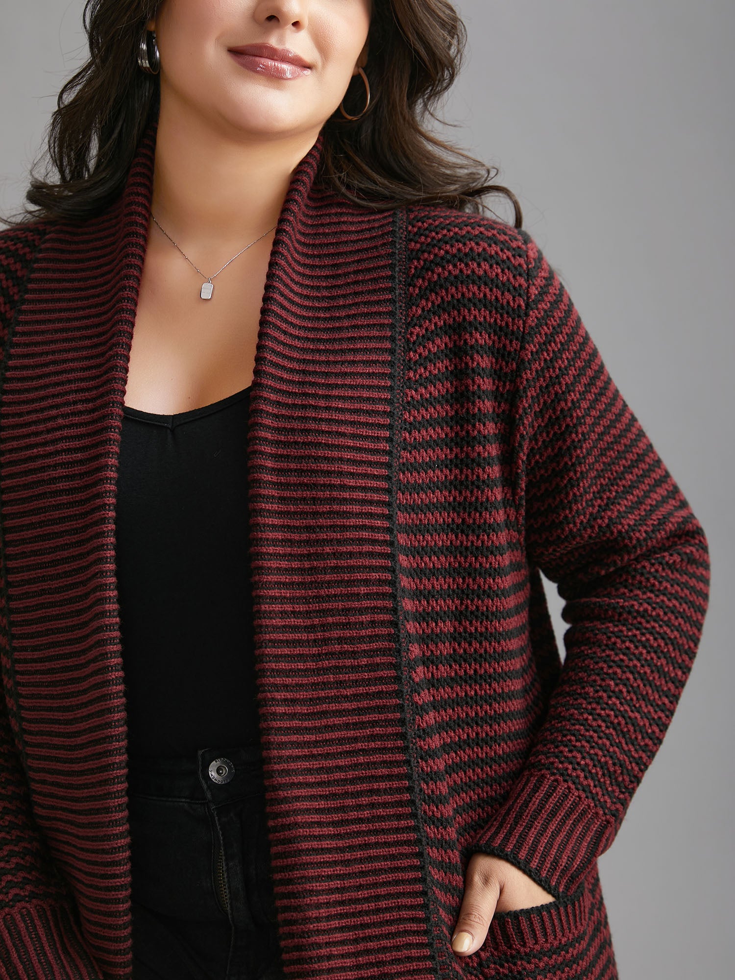 Collared Pockets Open-Front Long Cardigan