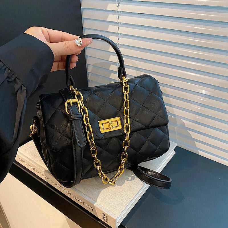 Women's Pu Leather Solid Color Lingge Leopard Vintage Style Vacation Square Flip Cover Shoulder Bag Handbag Crossbody Bag