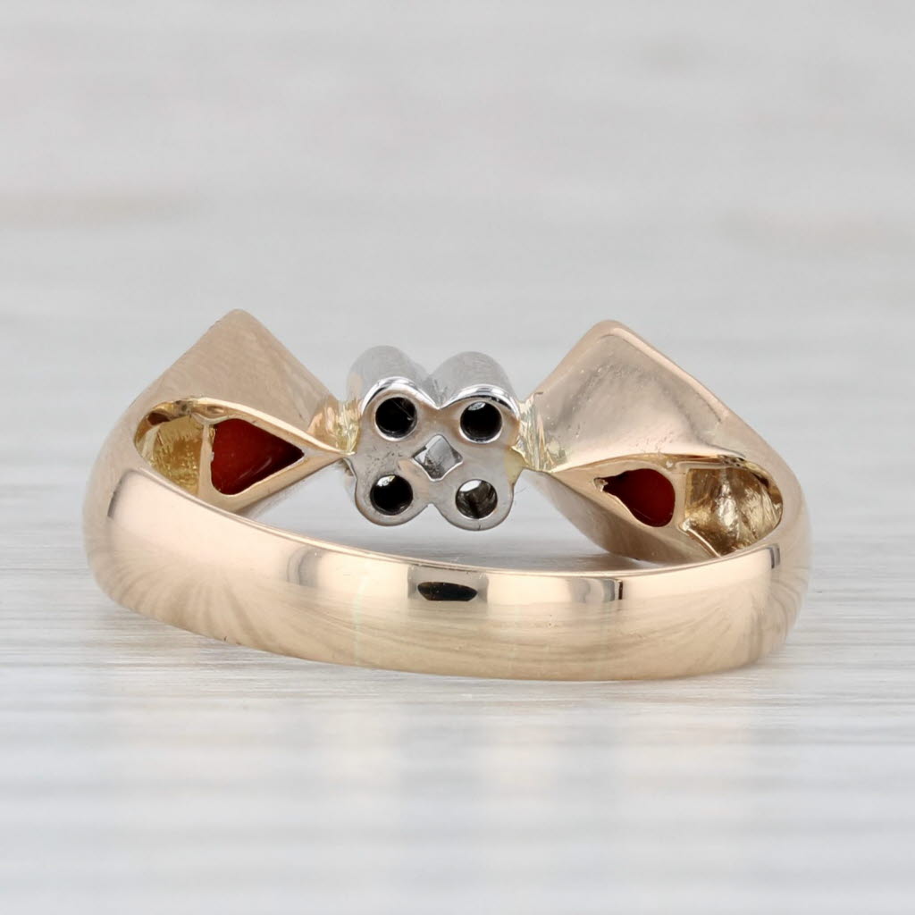 Coral Diamond Ring 14k Yellow Gold Size 8.25 Vintage Abstract