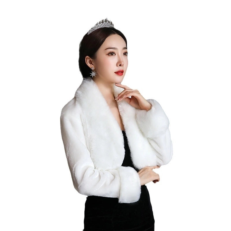 Bridal Wedding Dress Warm Wedding Ceremony Thickened Dress Cheongsam Shawl Autumn And Winter Cape Woolen Shawl Coat For Women