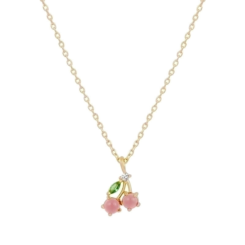 Cherry Peach Tropical Fruit Pendant Copper Inlaid Zircon Necklace