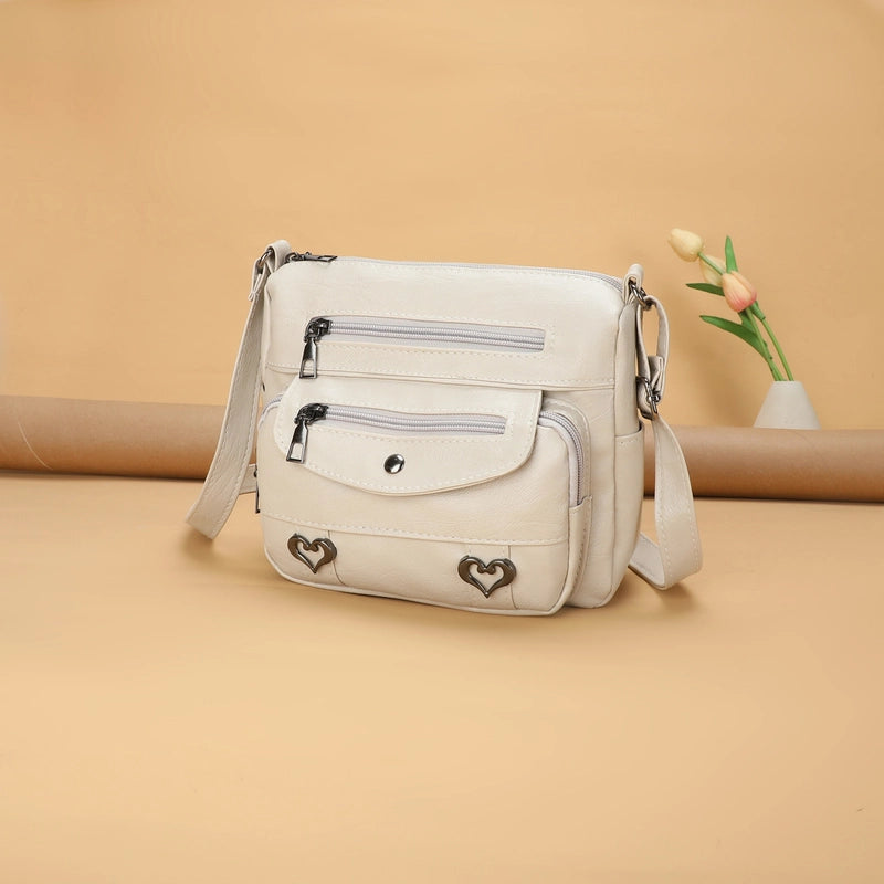 Women's Medium Pu Leather Solid Color Basic Square Zipper Shoulder Bag Crossbody Bag