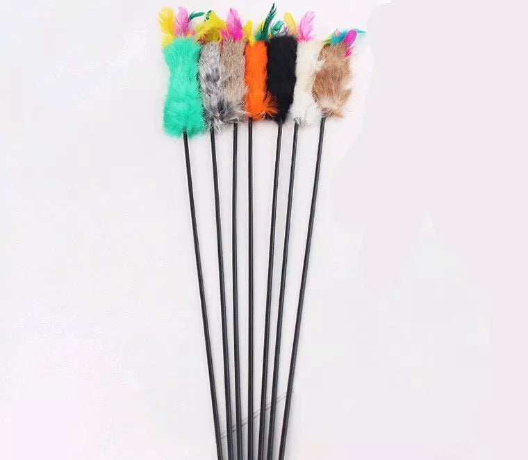 Rabbit fur pet toy stick 🦯