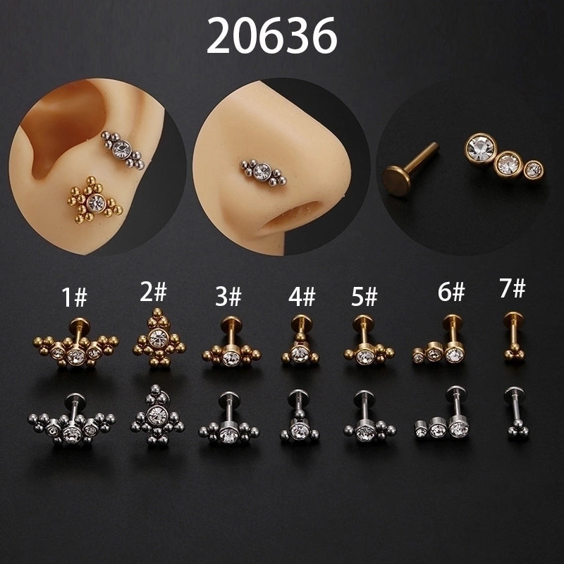 Minimalist Geometric Stainless Steel Inlay Zircon Lip Stud 1 Piece