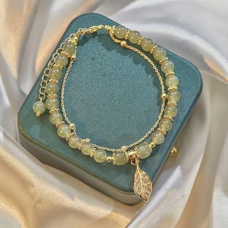 🔥  Promotion  49% OFF💞hetian jade gold leaf bracelet