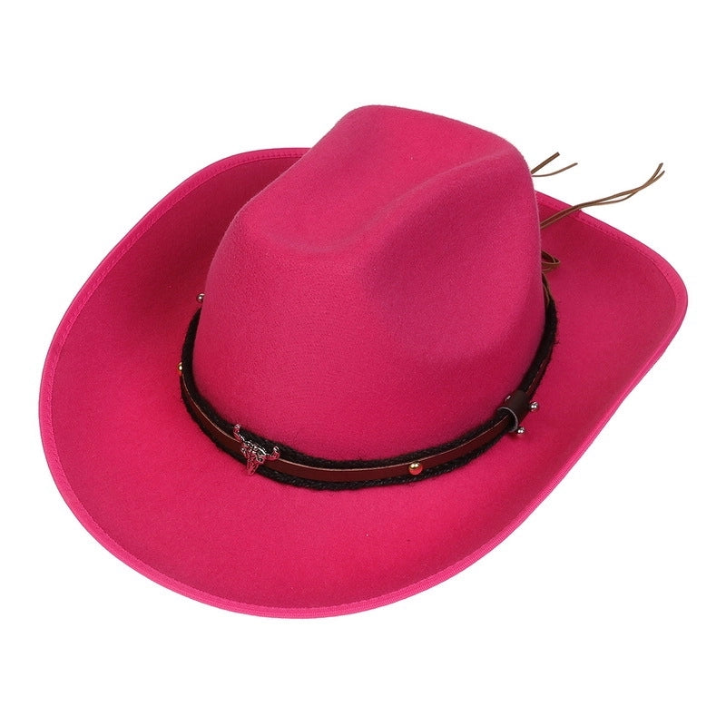 New Woolen Hat Western Denim Top Hat Men And Women Couple Hat Big Brim Curling Felt Hat