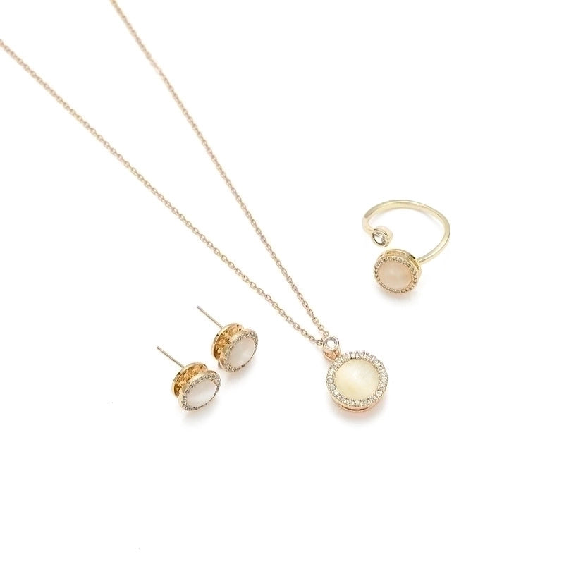 Titanium Steel Vintage Style Geometric Round Inlaid Gold Jewelry Set