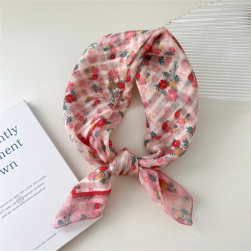Women's Cartoon Style Cute Sweet Ditsy Floral Cotton And Linen Kerchief