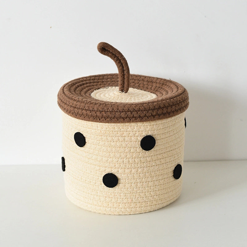 Cute Color Matching Color Contrast Pattern Cotton Thread Storage Basket