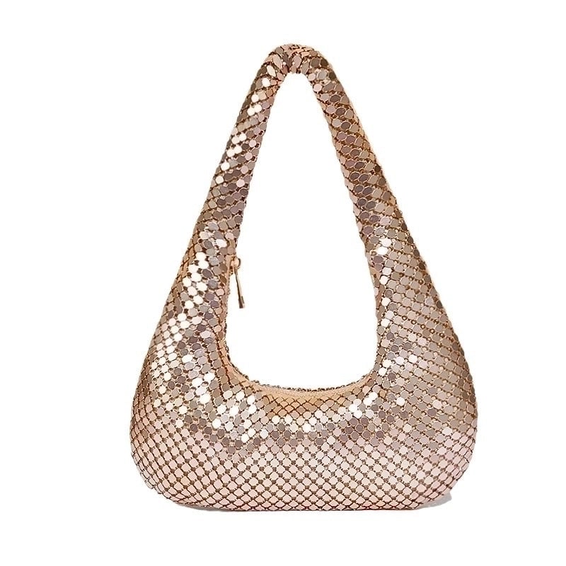 Women's Polyester Sequins Vintage Style Dumpling Shape Zipper Shoulder Bag Underarm Bag