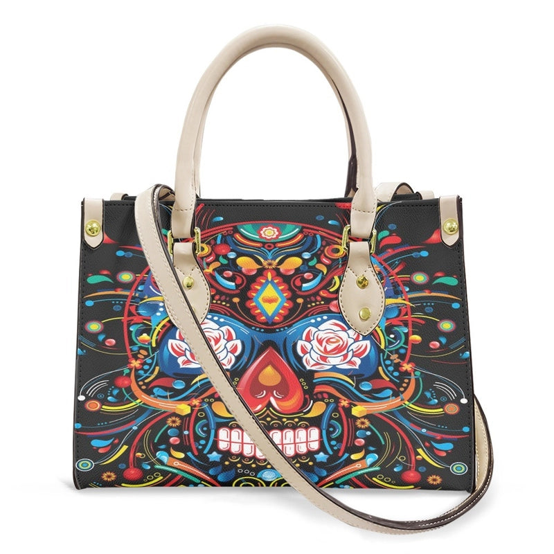 Halloween Women's Medium Pu Leather Human Floral Streetwear Square Hook Loop Customized Tote Bag