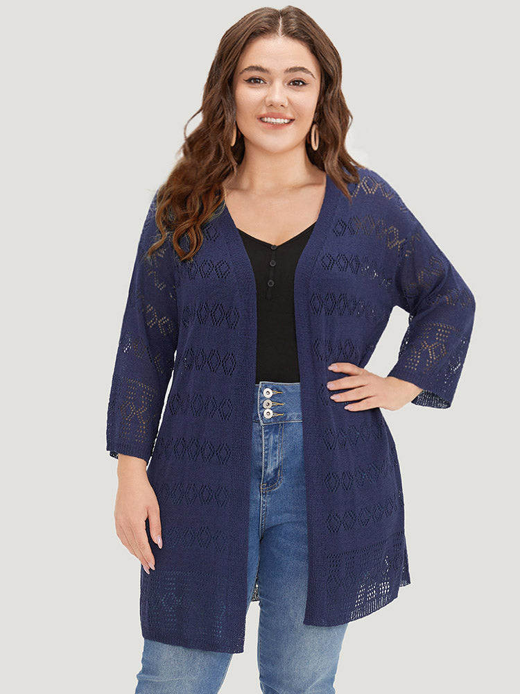 Plain Open Front Geometric Hollow Out Cardigan