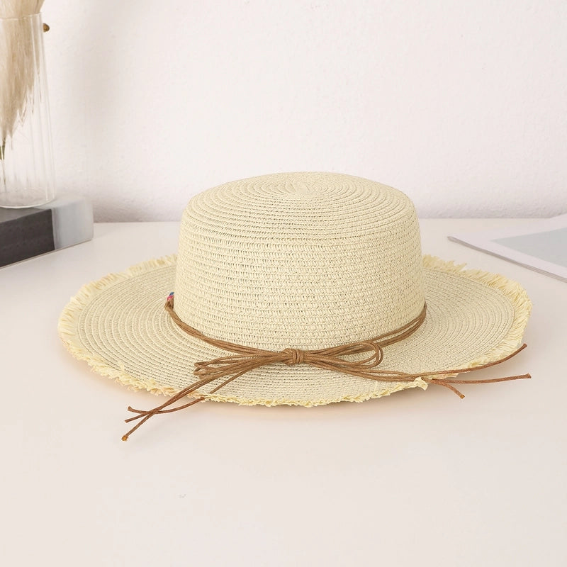 Women's Vacation Beach Minimalist Solid Color Straps Big Eaves Straw Hat
