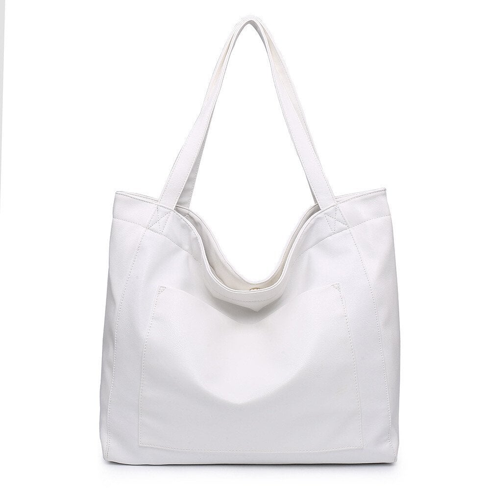 Women's Large Soft Leather Tote Bag With Pocket