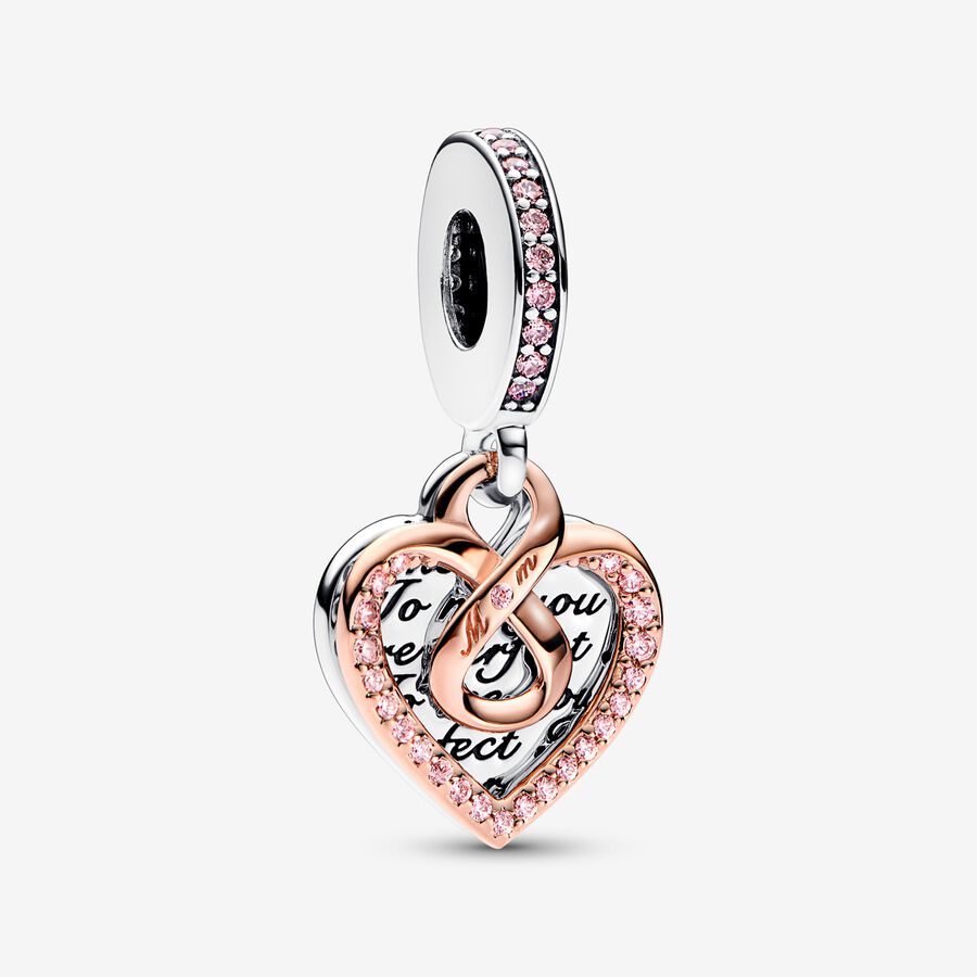 Two-tone Infinity Heart Double Dangle Pandora Charm