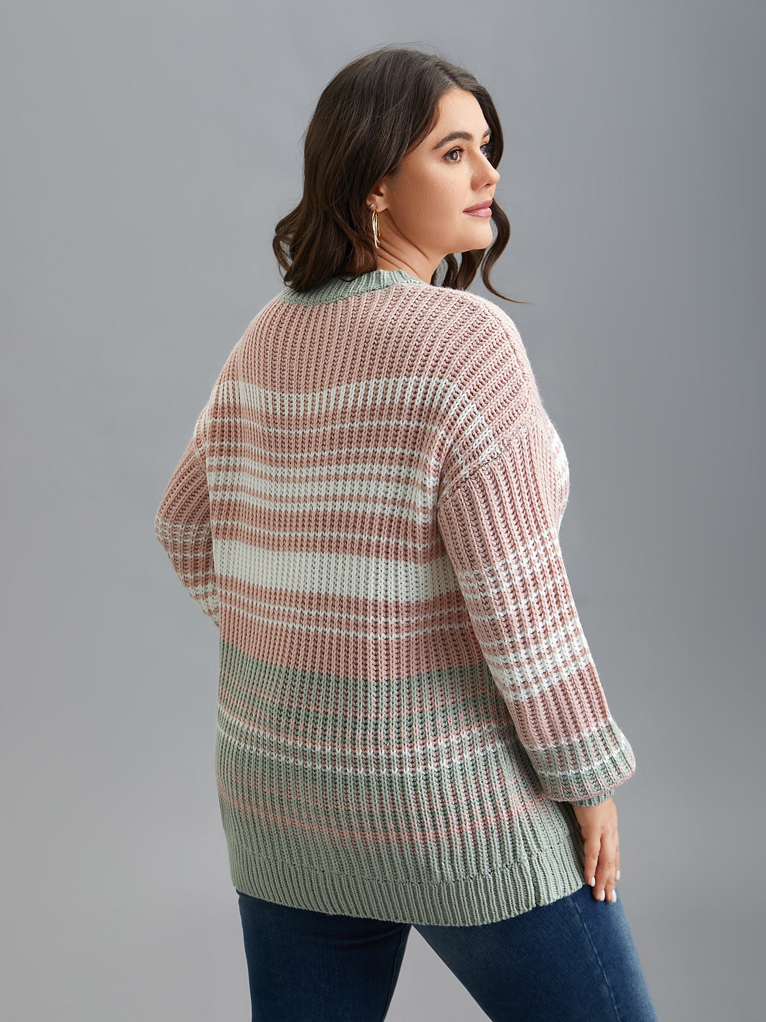 Striped Contrast Colors Ribbed Pullover