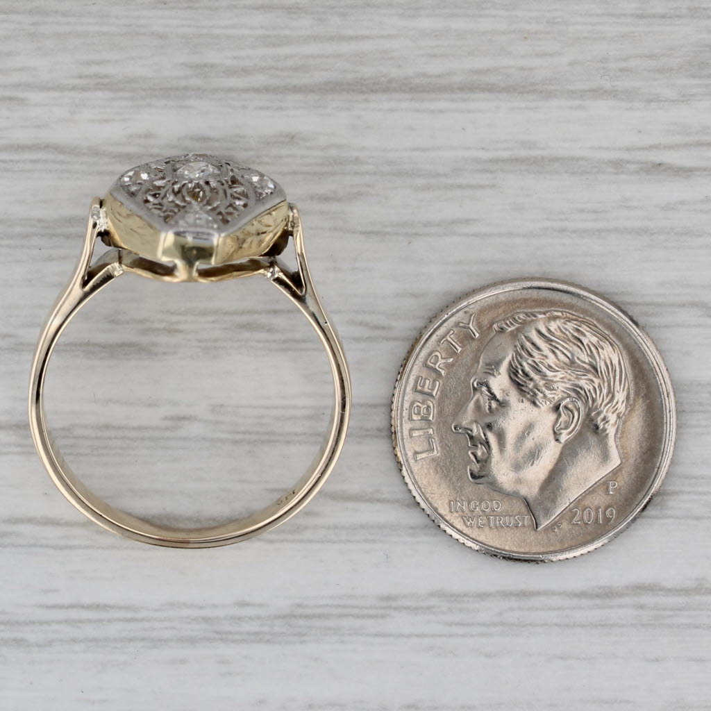 Vintage 0.13ctw Diamond Filigree Ring 14k Yellow Gold Platinum Size 7.75