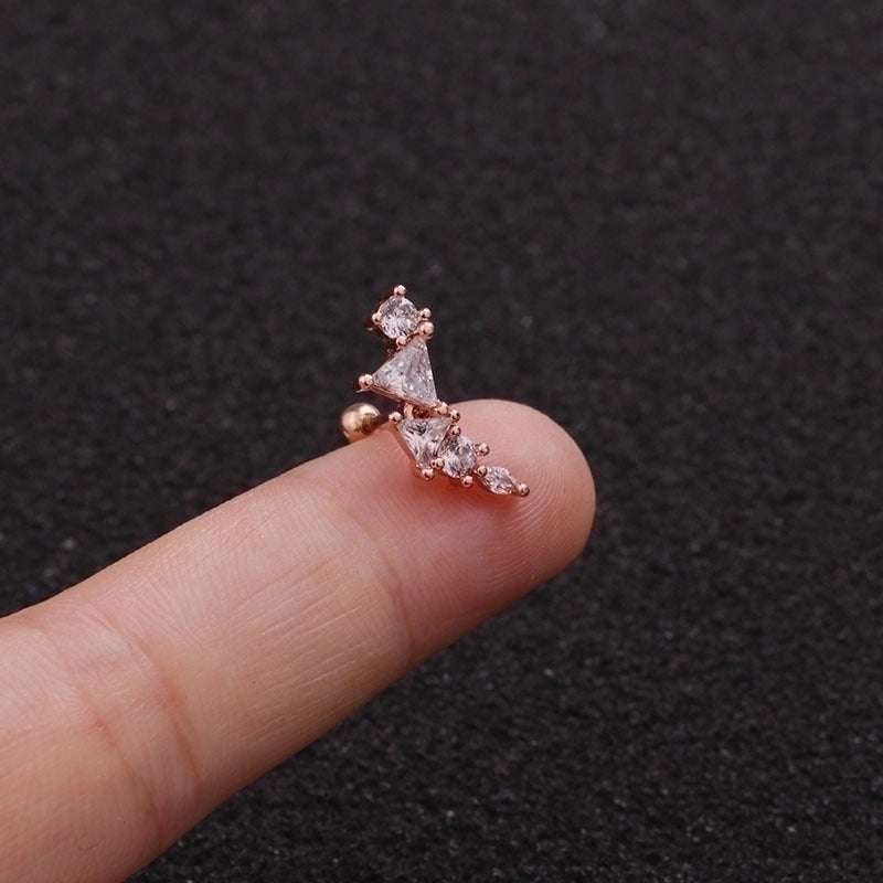 Minimalist Triangle Round Water Droplets Stainless Steel Copper Inlaid Zircon Ear Studs 1 Piece