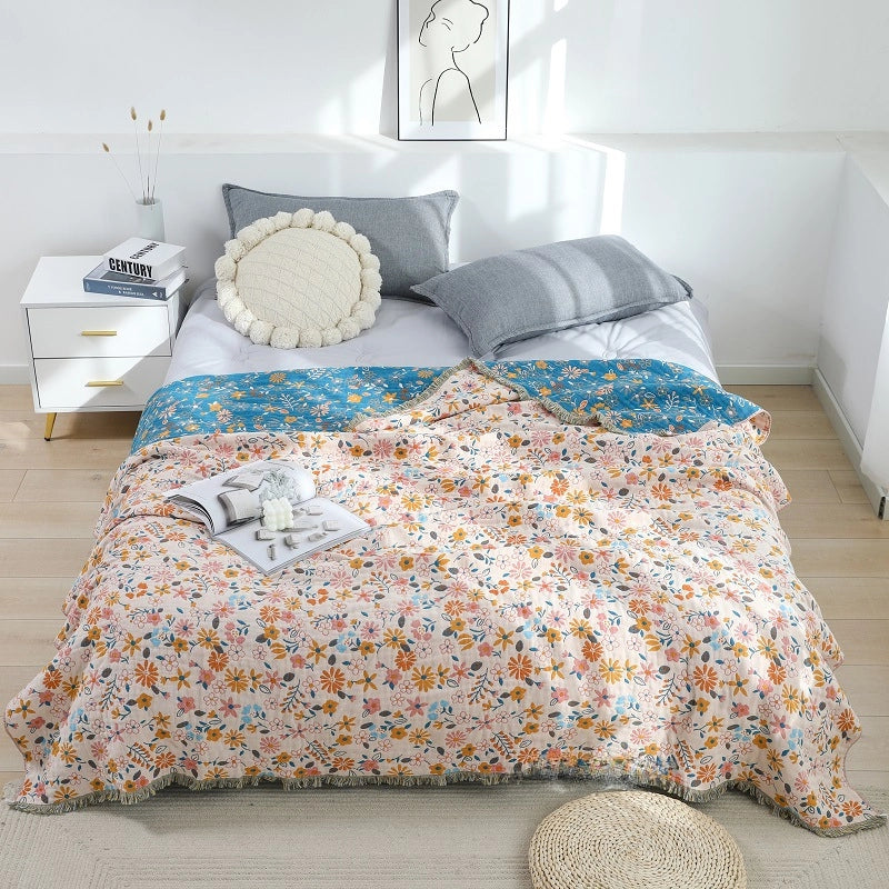 New Gauze Towel Quilt Adult Summer Cool Quilt Single Double Breathable Cotton Yarn Towel Blanket Lunch Break Cover Blanket Bedroom Bed Sheet