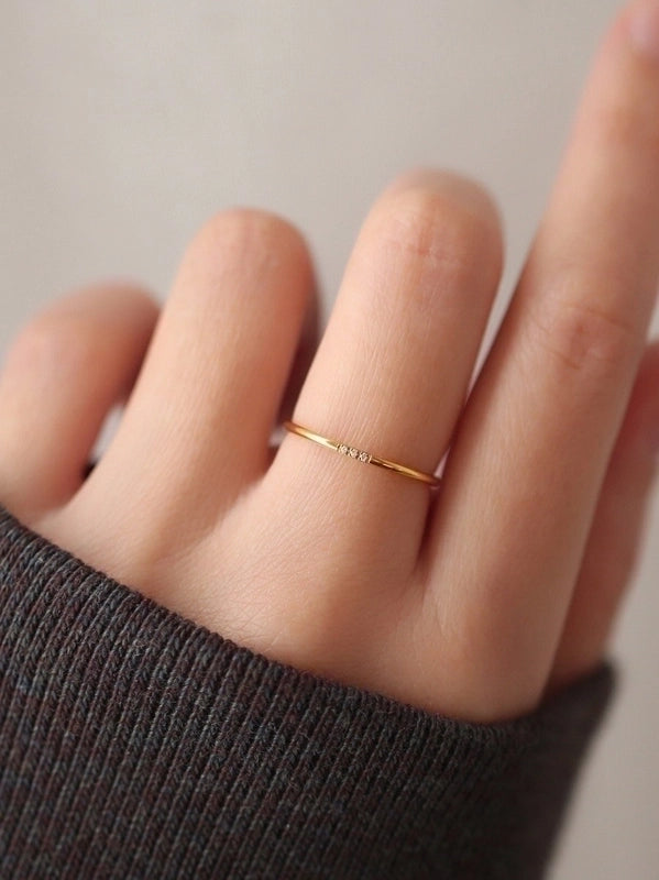 Minimalist Geometric Titanium Steel Plating Metal Artificial Rhinestones Rings 1 Piece