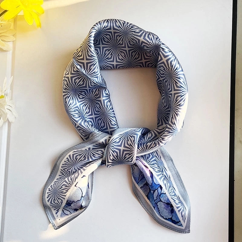 Women's Elegant Color Block Silk Printing Silk Scarf